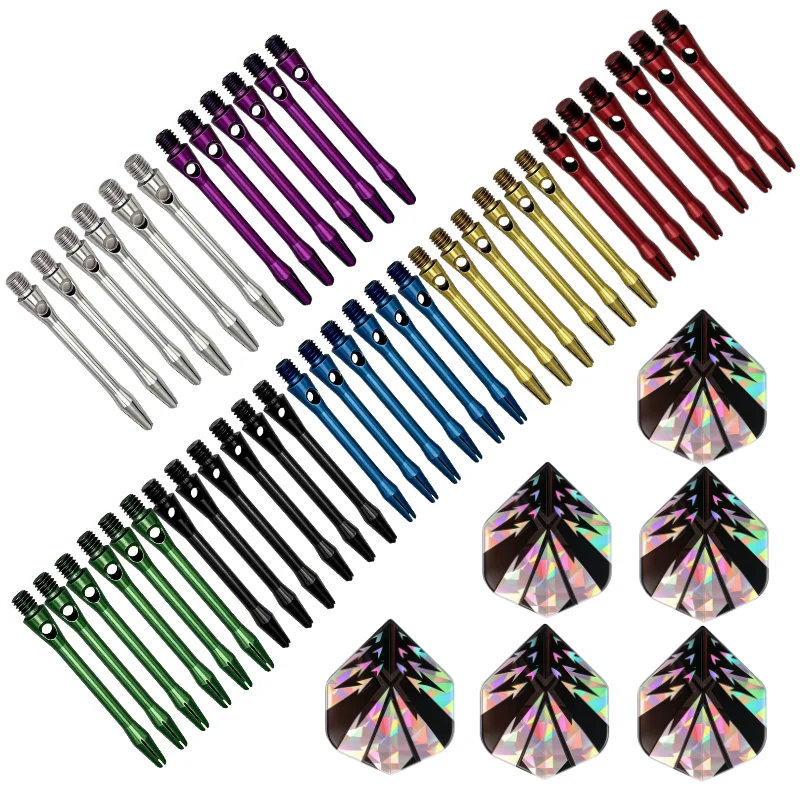 6 laser dart leaves + 6 48MM aluminum rods 2BA threaded dart rod set Aluminum alloy PET dart accessories