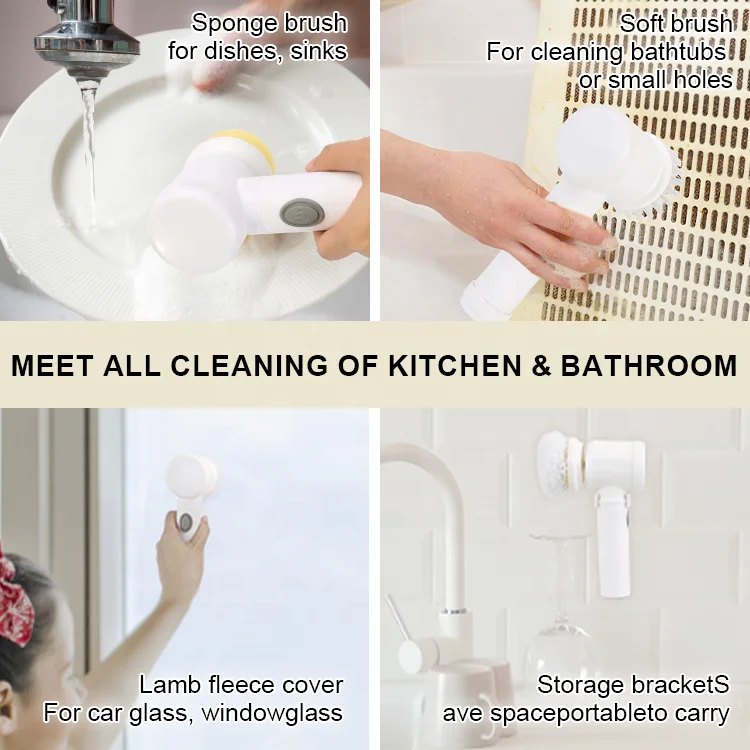 Kitchen Clean Tool USB or Battery Bathroom Bathtub Cleaning Brush Spin 5-In-1 Handheld Kitchen Electric Cleaning Brush