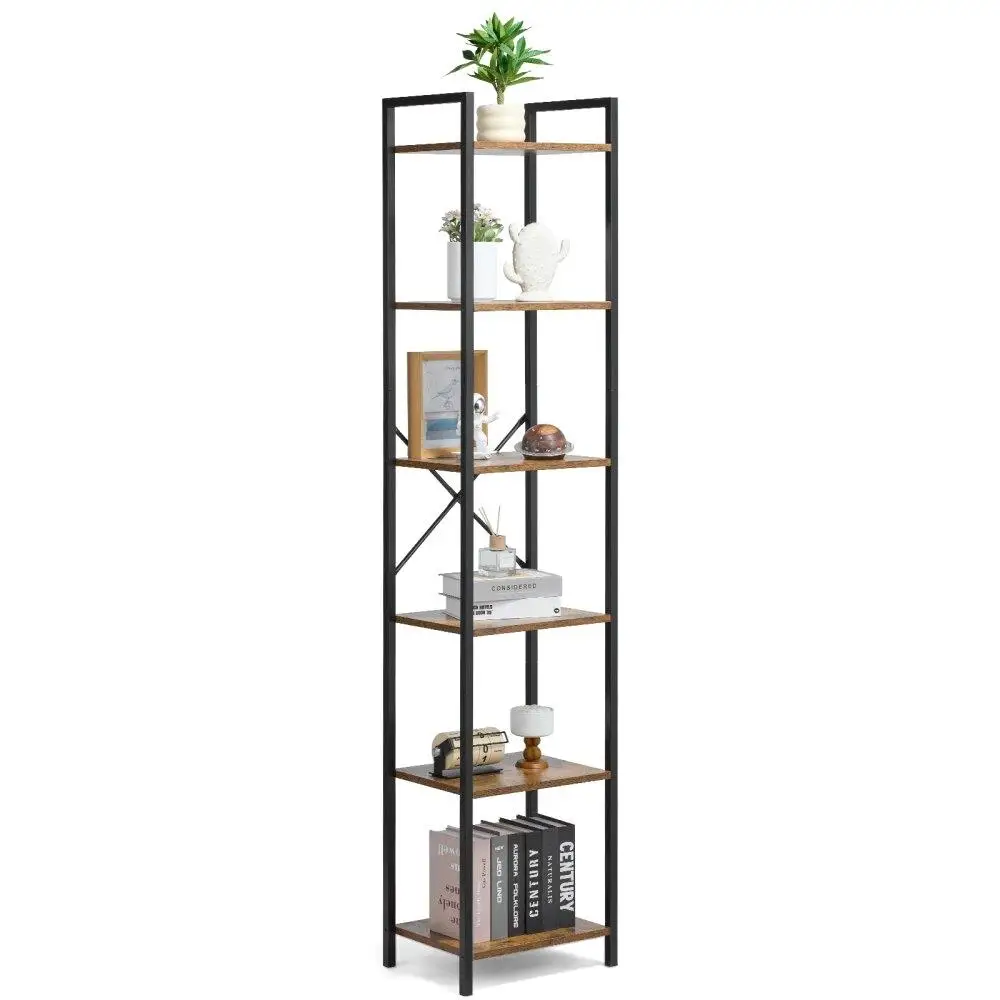 

Industrial Metal Rustic Bookshelf 6 Tier for living Room Bedroom Office Storage