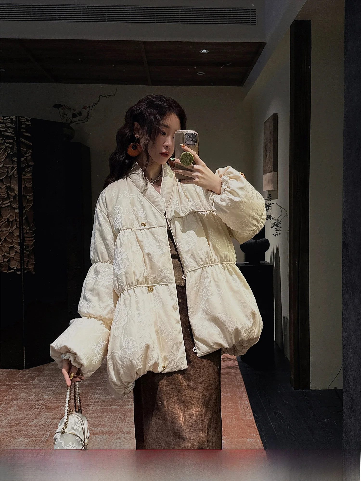 

Sanji Bla Flower New Chinese Sle Gold Weave Faux Fur Jaet Women's Winter ort Long 2025 New Faion Warm Nylon