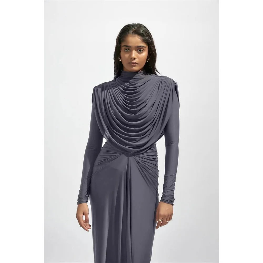 Maßgeschneidertes Abendkleid für Damen, Dearin, hoher Kragen, säulenförmig, bodenlang, Röcke, Knoten, Rüschen, maßgeschneiderte Anlasskleider, formelles Dre