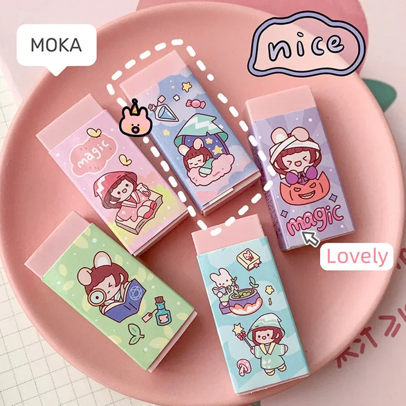 5pcs/set Cute Cookie Design Erasers Korean Stationery Kawaii Pencil Eraser for Writing Drawing Student Kids Gift School Office