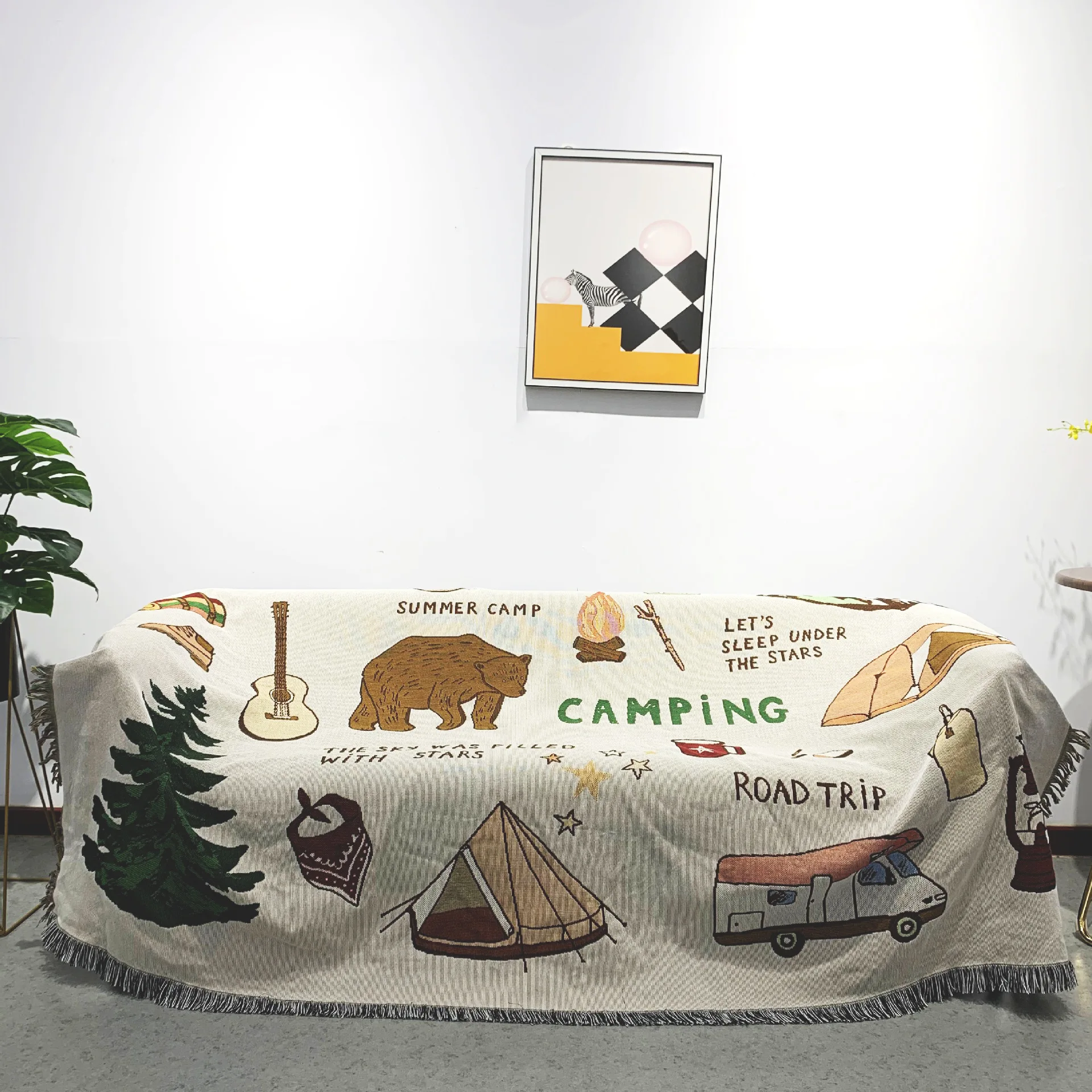 Moisture-proof Camping Picnic Mat Jacquard Cartoon Tapestry Thread Blanket Multifunctional Sofa Cover Elephant Tent Carpet
