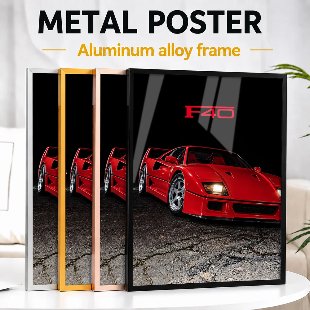 Italian F40 Rosso Corsa Supercar Framed Aluminum Metal Poster Customized Performance Spirit Wall Art Gift For Motorsport Fans