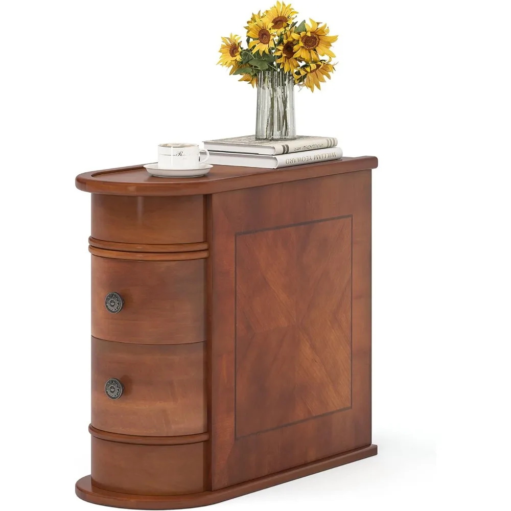 Wood End Table,No Assembly Required Vintage Slim Nightstand Bedside Table for Bedroom