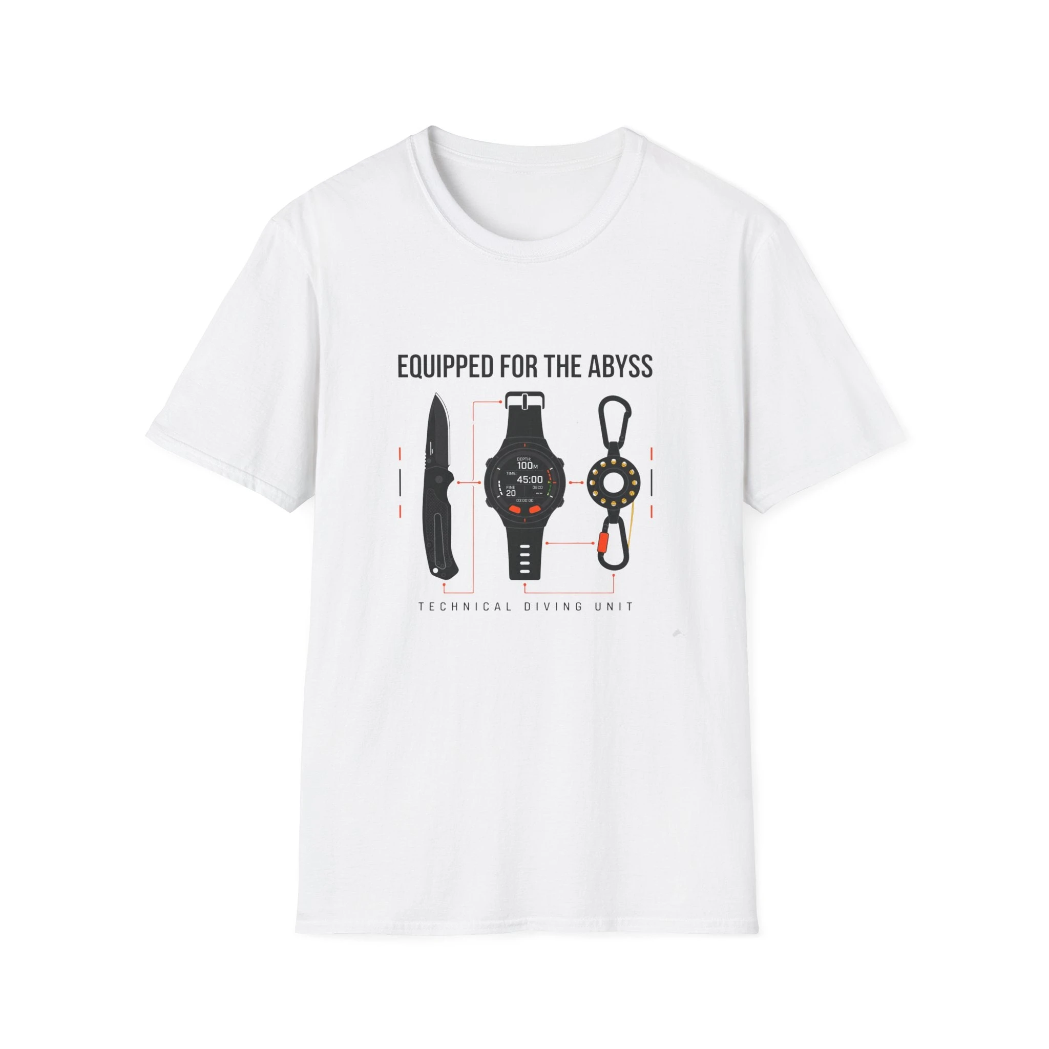 Minimalist Technical Dive Watch Gear Infographic Graphic Tee Cotton Mens Womens T-Shirt Summer Outdoor Casual Top