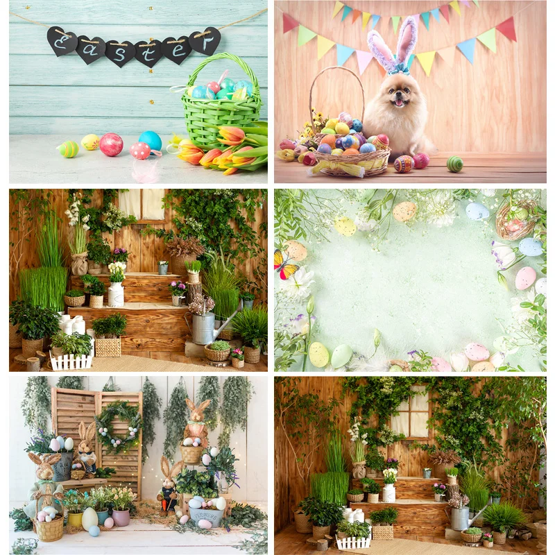 

SHUOZHIKE Easter Backdrops For Photography Spring Flowers Rabbit Eggs Baby Portrait Photo Background Photo Studio 210318MXR-03