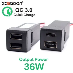 Type-C USB QC3.0 / 2 USB PD Port Mobile Phone Quick 36W Car Charger for Toyota Camry Corolla Rav4 Prado 2019 2020 2021 2022