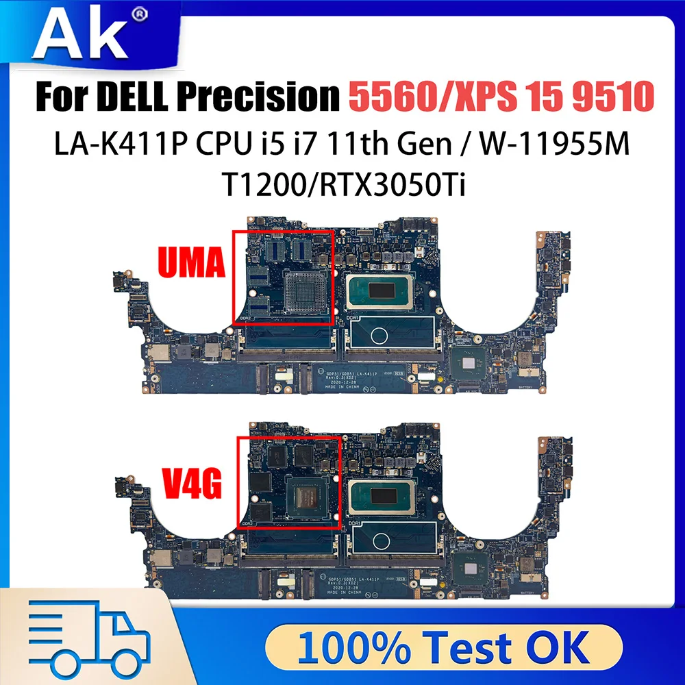 LA-K411P Mainboard For Dell PRECISION 5560 Laptop Motherboard CN 01V4T3 0NG7N9 With i5 i7 i9-11th Gen CPU T1200-RTX3050Ti