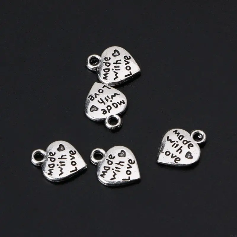 A52E 50 Pcs Heart Pendants 12x10mm Charms Keychains Decorative Gift for Dad Mom Daughter Aunt Sister Friends Lovers Yourself