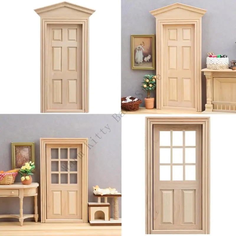 

1pc New 1:12 Scale Dollhouse Unpolish Wooden Miniature Furniture Door Frame Model Mini Single door For Dollhouse Home Decor