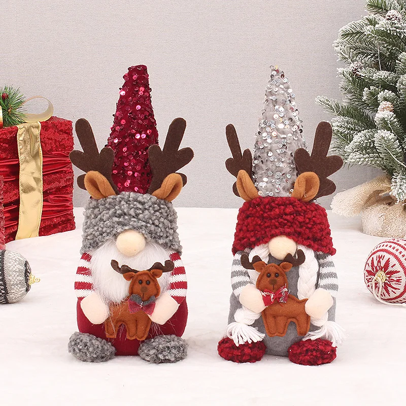 Christmas Decoration Supplies Sequins Fabric Hat Sitting Posture Faceless Doll Rudolph Doll Gnome Ornament Christmas Gift