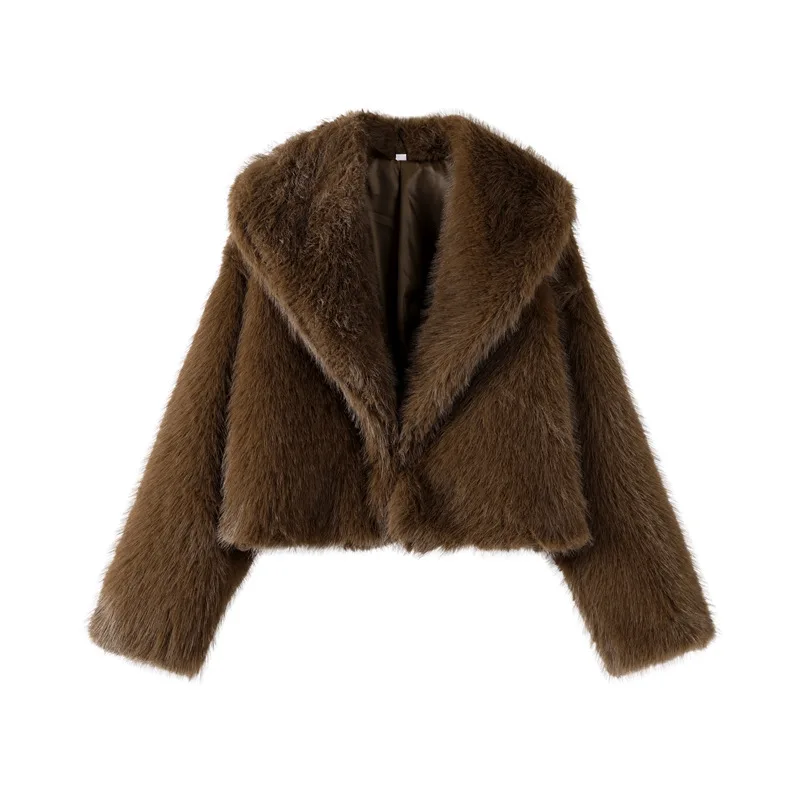 Women Solid Faux Fur Coats Short Fleece Jackets Turn Down Collar Long Sleeves Single Button Straight Casual 2026 Autumn Winter