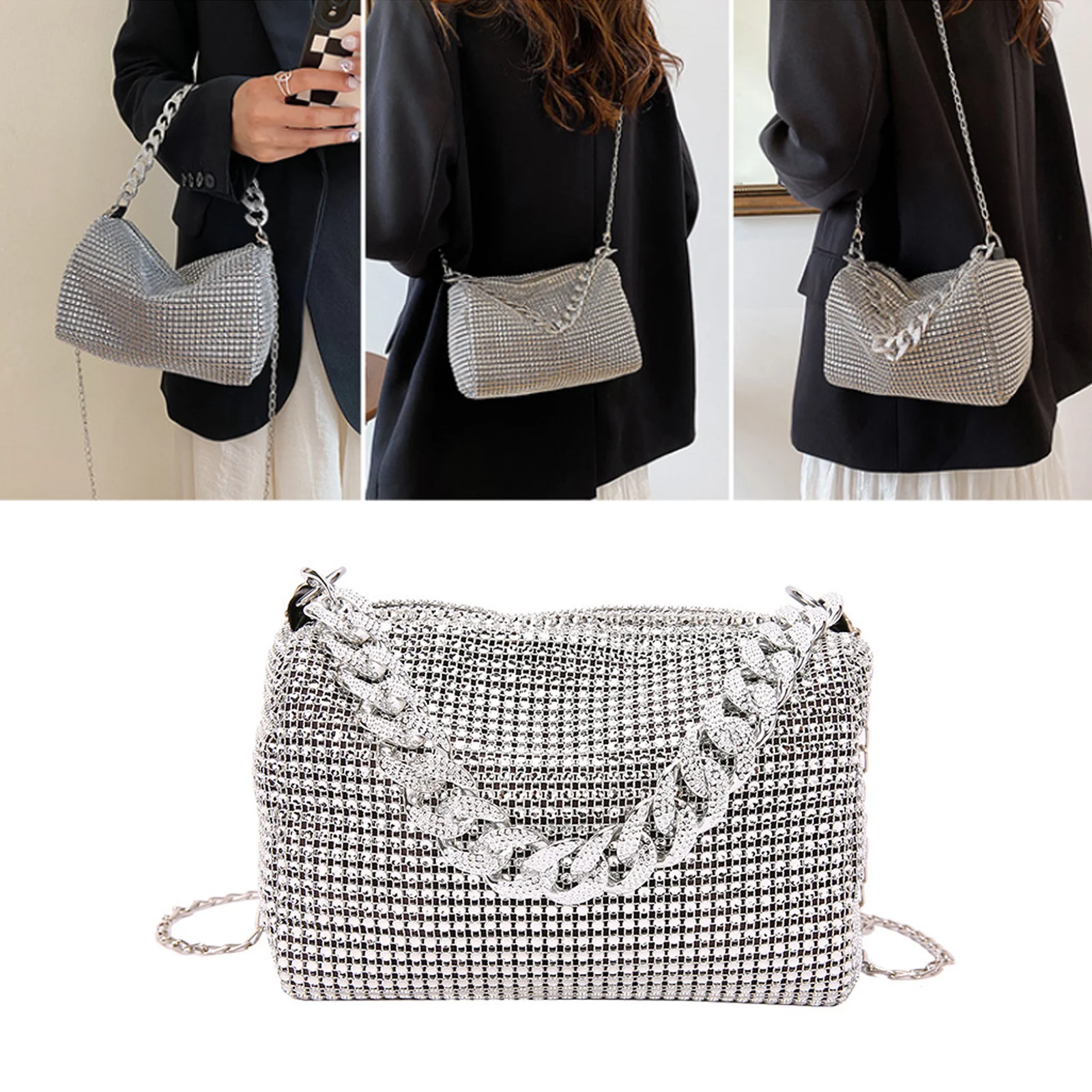 Women's Bag 2023 New Rhinestones Handbags Shining Diamonds Shoulder Bag Purse Trend Ladies Crossbody Bag Small Messenger Bag