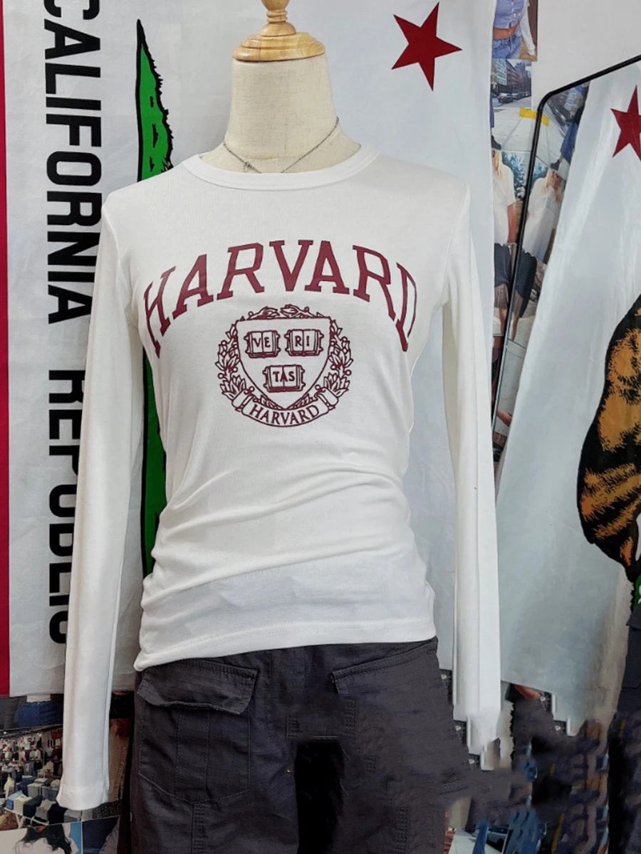 تي شيرت نسائي بأكمام طويلة ورقبة دائرية مطبوع عليه حروف تي شيرت نسائي جديد من القطن الناعم غير رسمي ملابس الشارع الشهير تي شيرت نسائي لطيف للخريف الحلو Y2K