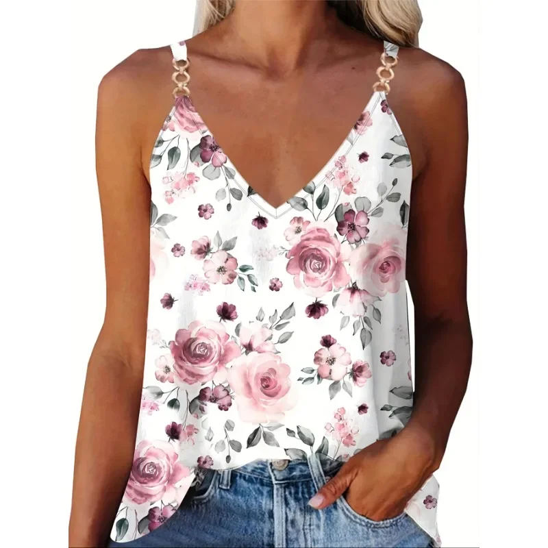 

Женский летний новый универсальный и модный повседневный и удобный жилет с цветочным принтом размера плюс 1XL-5XL