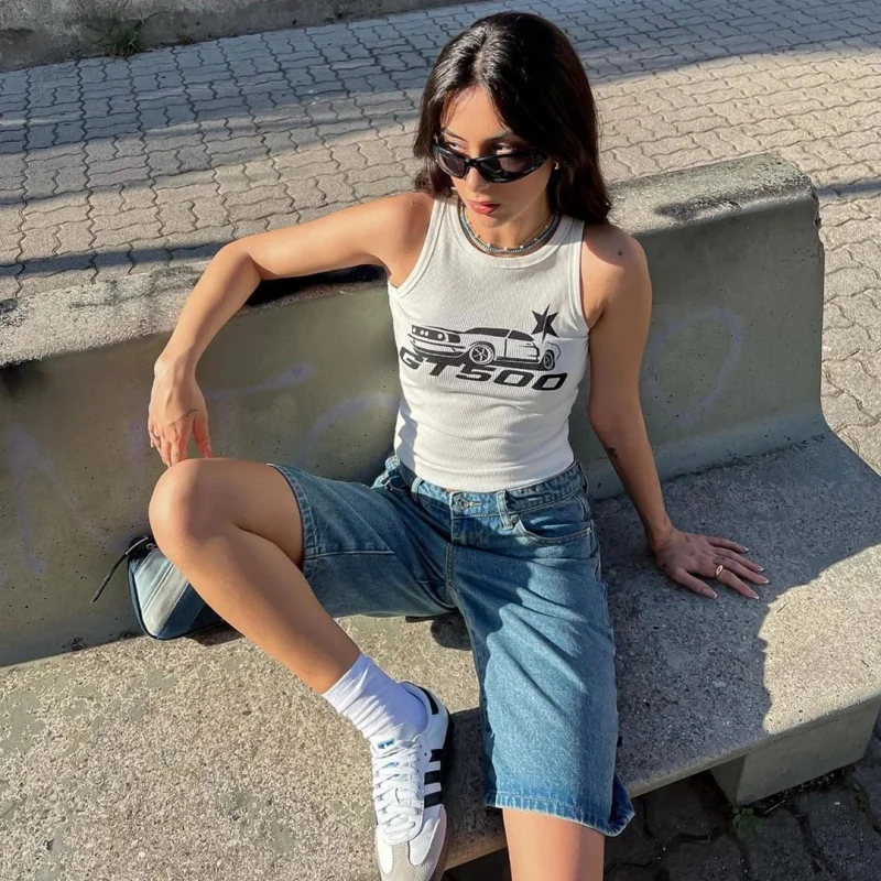 Fashionable European and American cross-border trend new Y2K sexy slim fit spicy girl letter printed casual top pullover vest