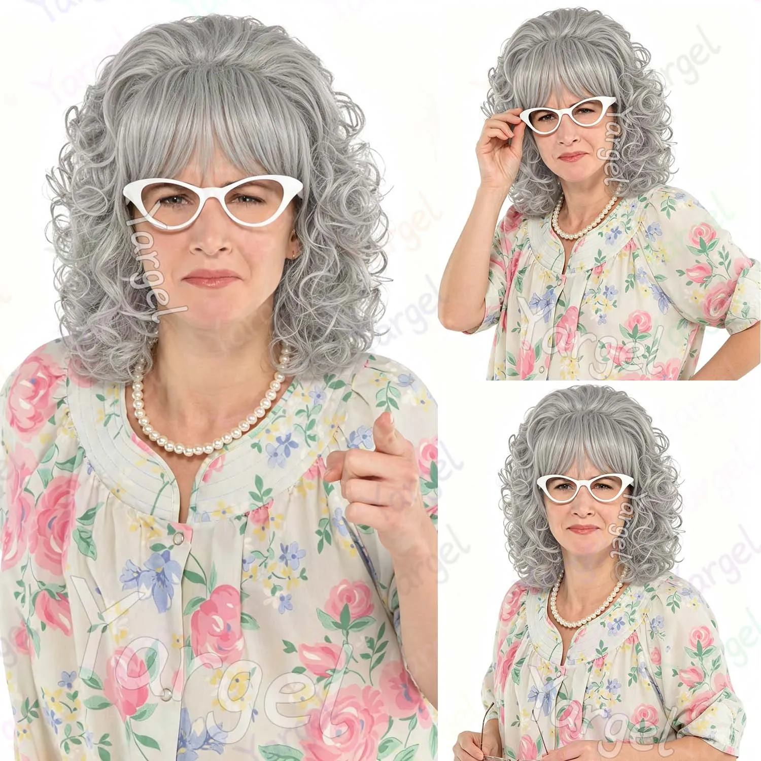Synthetic Old Lady Grey Wig,Multiful Colores Beehive Grandma Curly Wig,60s70s Retro Wig for Granny Cosplay Halloween Daily Party