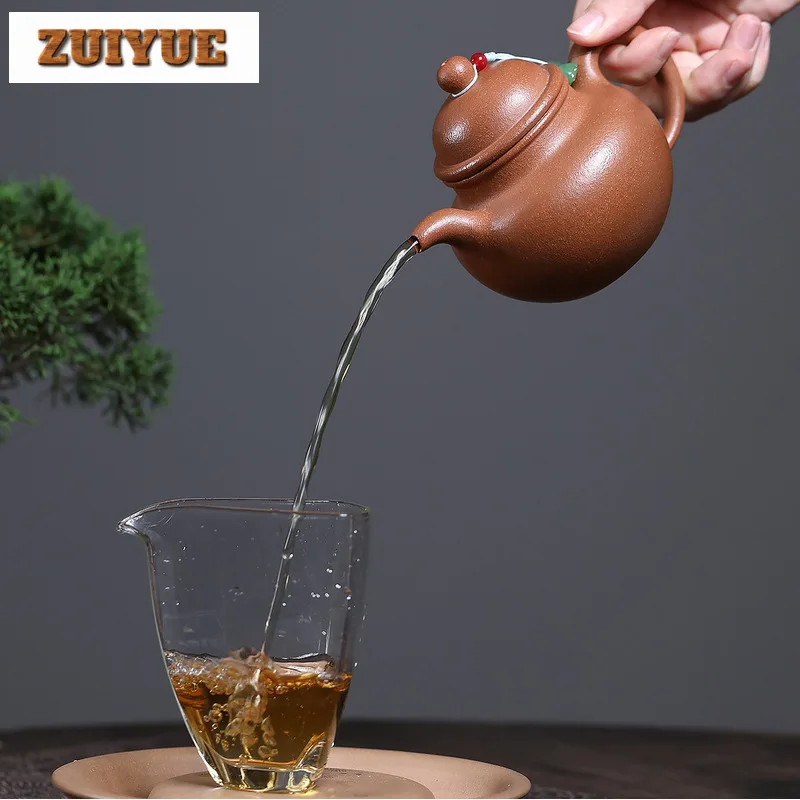 230ml Yixing Purple Clay Teapots Handmade Duōqíu Pot Raw Ore Gold Downhill Mud Tea Soaking Kettle With Strainer Zisha Tea Set