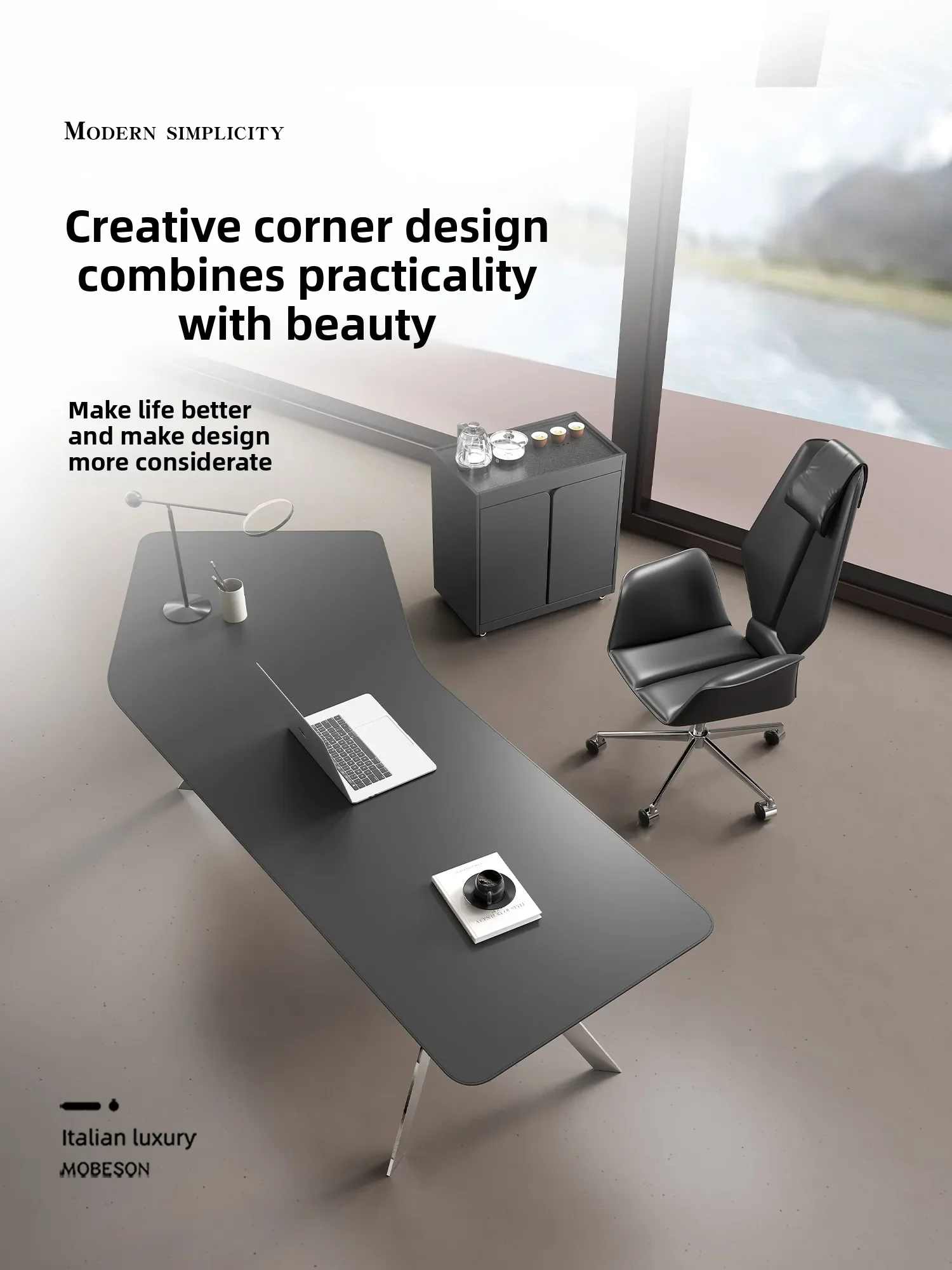 Long desk Reading study table Home study Designer Saddle leather Corner desk