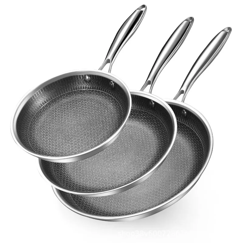 304 stainless steel frying pan, flat-bottomed pan,non-stick pan, no-smoke cooking pan,for stir-frying and grilling,versatile pan