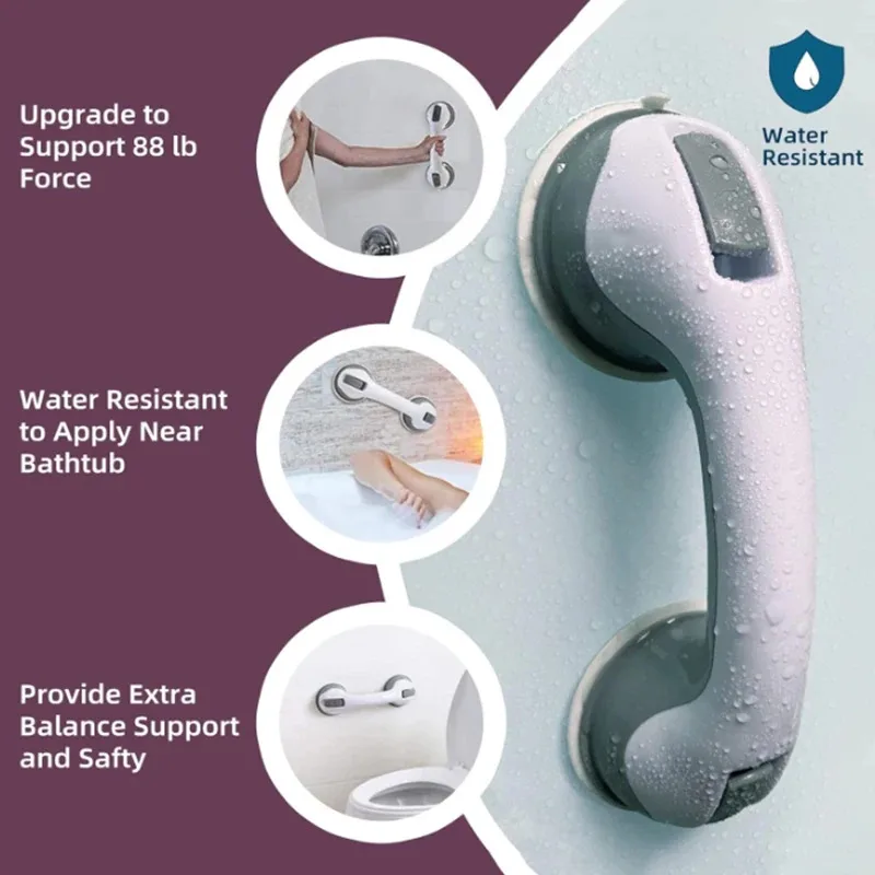 2PCS Shower Grab Bars Toilet Non-slip Support Handle Bathroom Safety Grab Rod Handles Elderly Child Vacuum Suction Cup Handrail