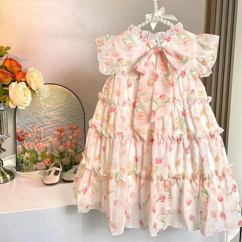 

Girls' Summer 2024 New Korean Edition Fashionable Super Immortal Children's Little Girl Princess Dress Trend