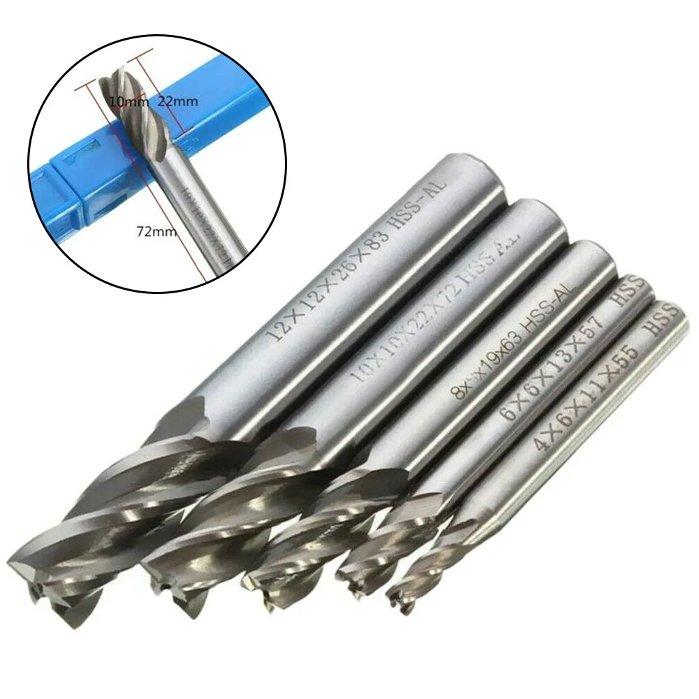 Brand New End Mill End Milling Cutter Accessories Kit Replacement Straight Handle 4 Flutes 4-12mm 5 Pcs/set Bit