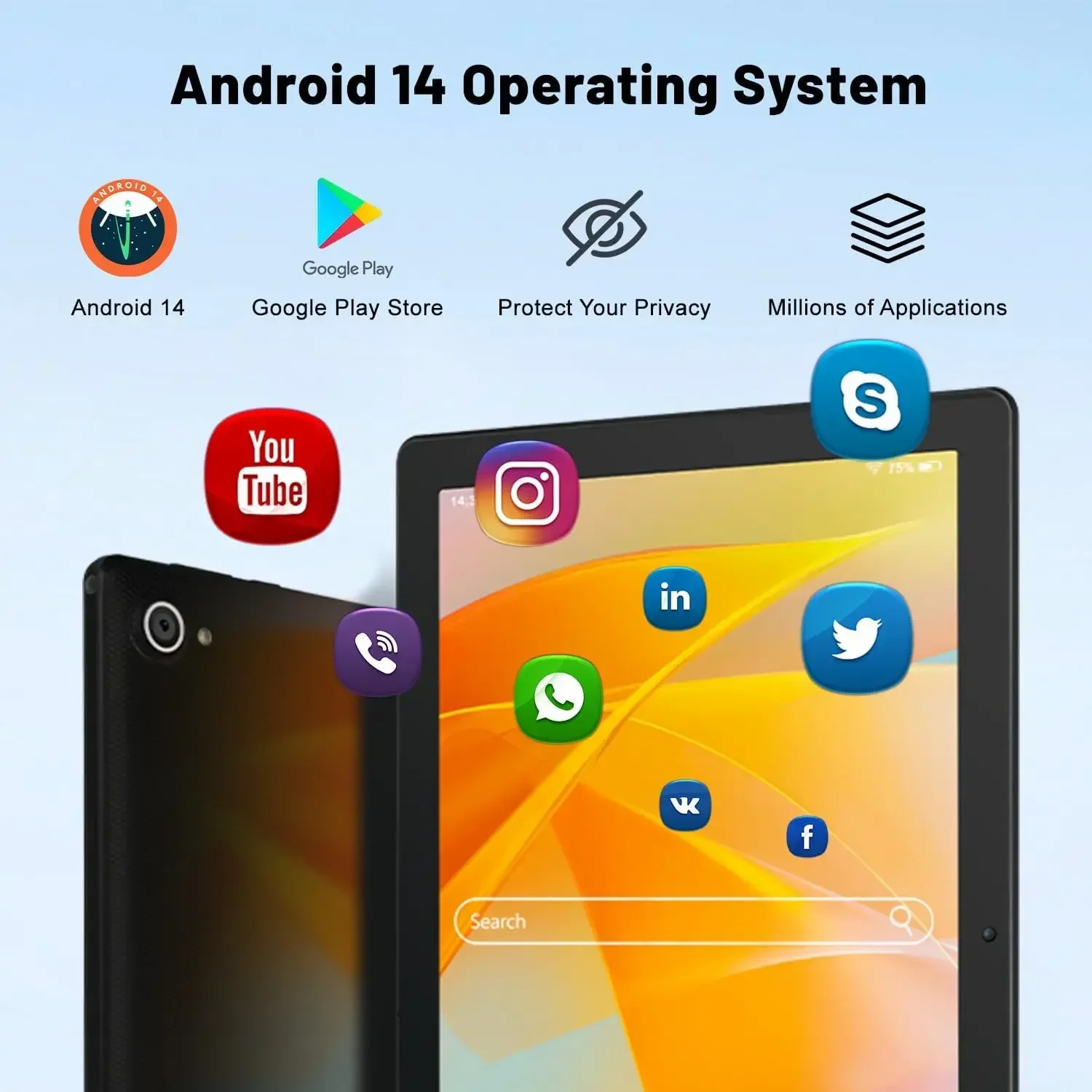 태블릿 10인치 안드로이드 14 옥타코어 8GB 램 64GB 롬 1280x800 IPS 태블릿 PC WiFi6 블루투스5.3 와이드바인 L1 듀얼 카메라 스피커