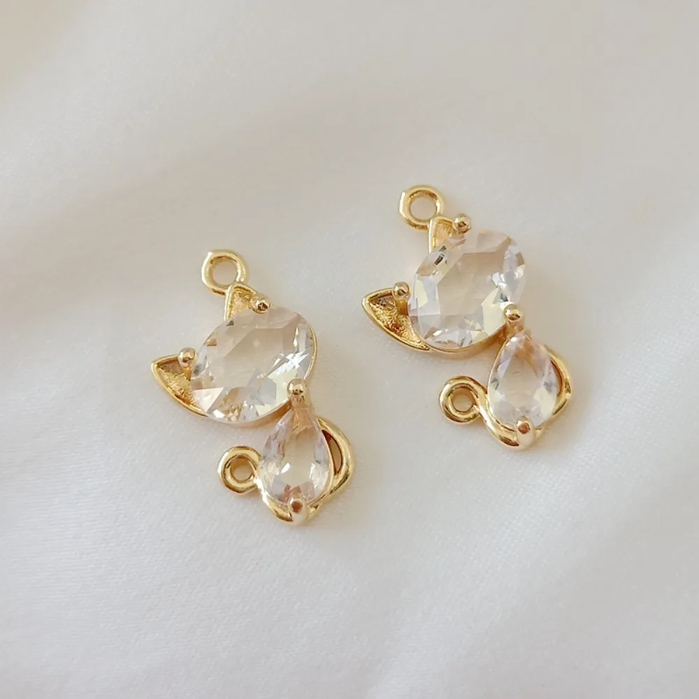 14K Copper-clad Gold Set with Transparent Zircon Cat Pendant, Fox Pendant, Bracelet, Necklace and Earrings DIY Accessories