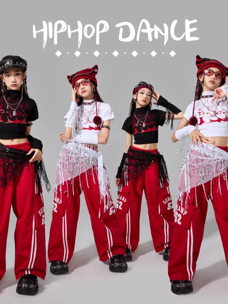 Girls Hip Hop Crop Tank Top Ripped Jeans Kids K-pop Cami Top Denim Pants Street Dance Clothes Sets Children Girl Group Costumes