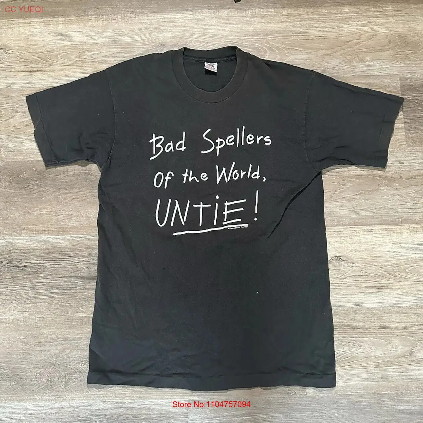Винтажная мужская футболка L черного цвета с принтом «Bad Speller Of The World Unite», забавная, винтажная, мягкая, дышащая, с графическим рисунком, в стиле стритвир Винтажная мужская футболка L черного цвета с принтом «Bad Speller Of The World Unite», забавная, винтажная, мягкая, дышащая, с графическим рисунком, в стиле стритвир