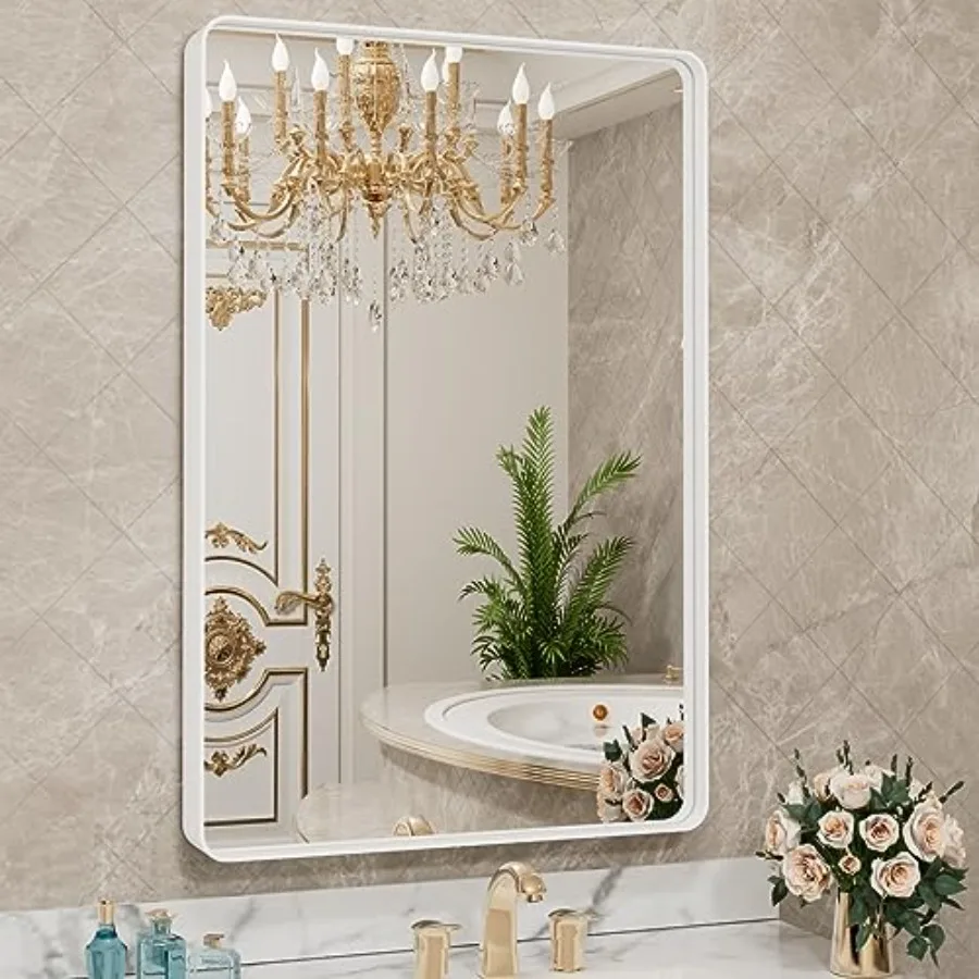 

20x30 Inch Metal Framed Bathroom Mirror for Wall, Bathroom Vanity Mirror Farmhouse, Large Rounded Rectangle Mirror, Anti-Rust,