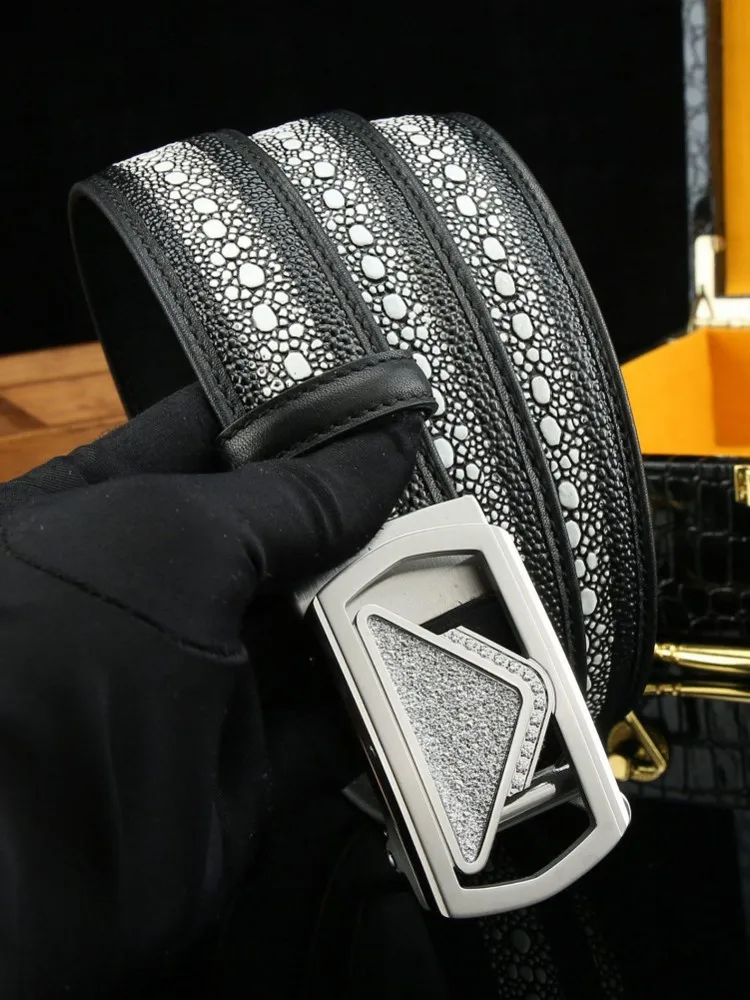 Fashion Male Pearl Fish Pattern Genuine Leather Belt Buckle Vintage Business Cowskin Casual Versatile Handmade Belts For Jeans