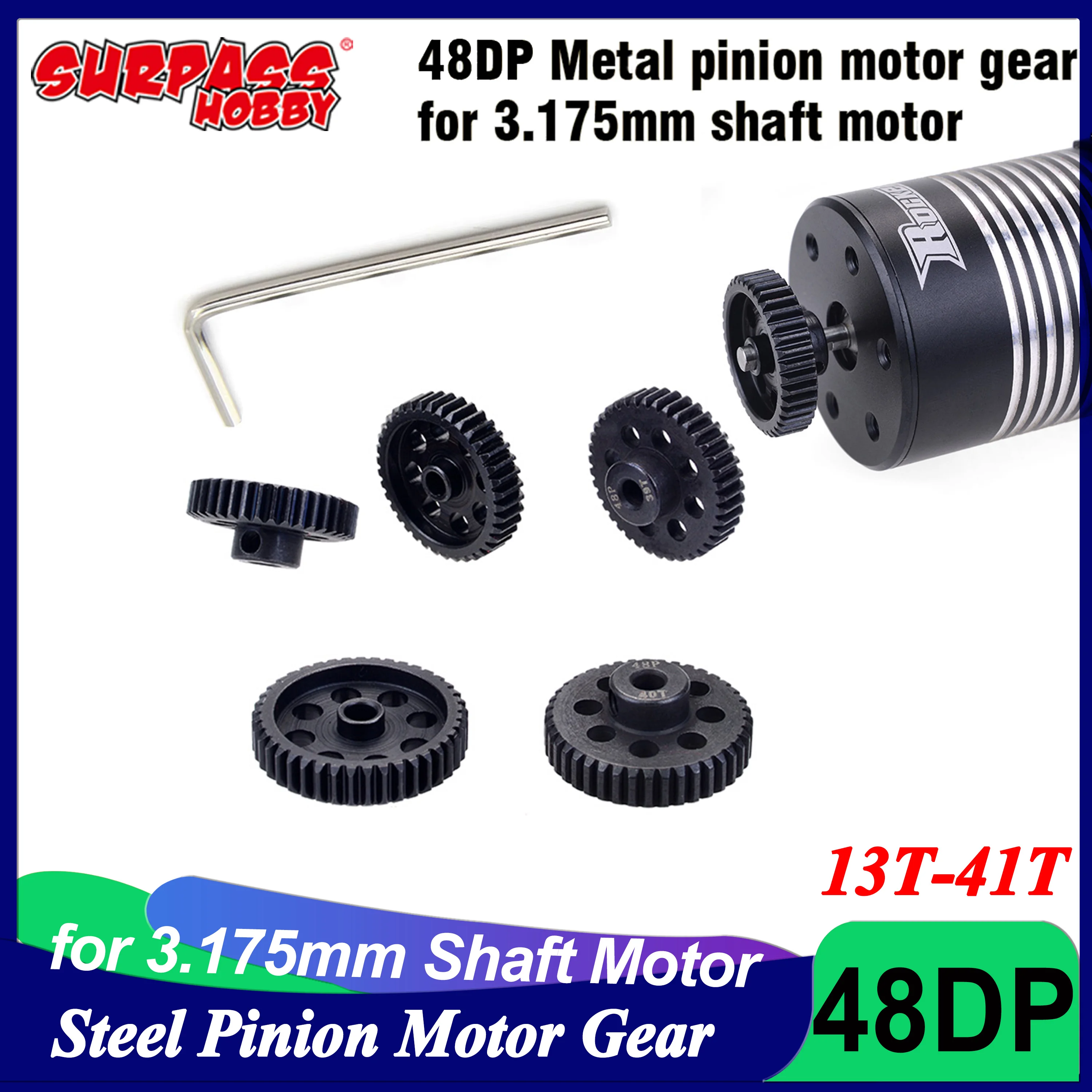 Pignon métallique en acier noir 48DP, 3.175mm 13T 21T 31T 38T 41T 13T-41T, pour modèle de voiture RC 1/18 1/16 1/12 1/10