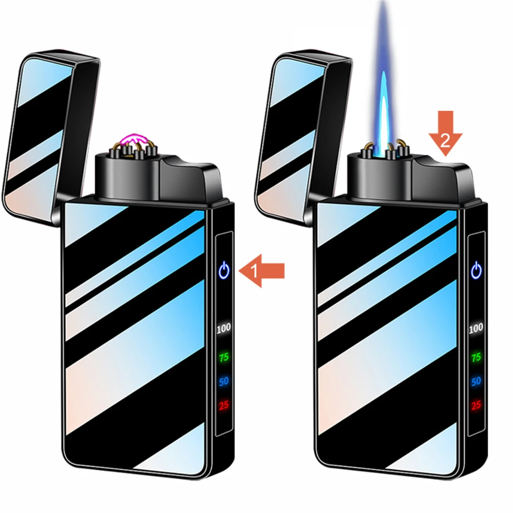 2 in 1 Jet Flame Arc Electric Lighter Torch Refillable Butane Gas With USB charging LED Display Power Windproof Lighter Gadgets