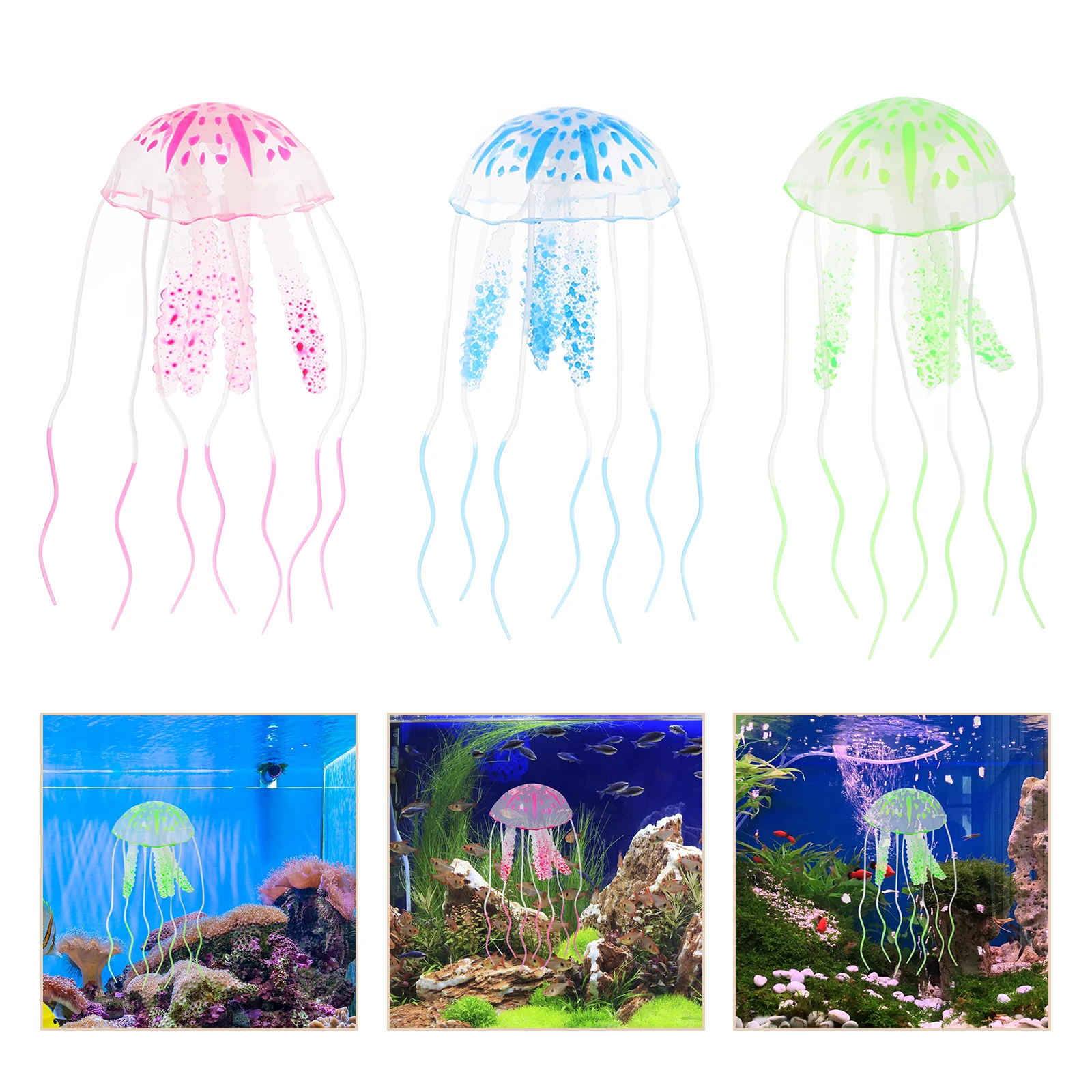 

3pcs Realistic Jellyfish Aquarium Decoration Fish Tank Ornament Simulated Marine Creature Soft Water Sea Animal Compact Ocean