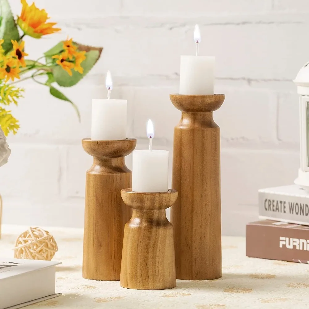 Nordic Solid Wood Retro Candle Holder Wooden Dinner Decoration Home Desktop Ornament
