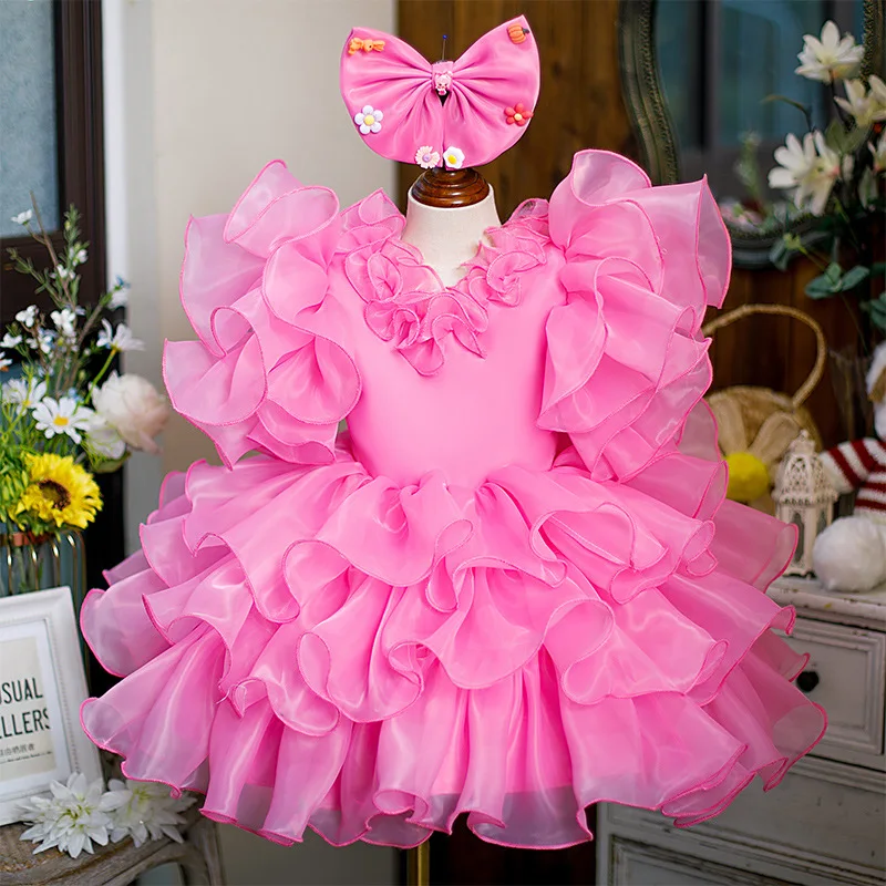 

New Princess Gown Kids Clothes Girls Cake Birthday Dresses 2024 Party Evening Prom Gowns with Bow