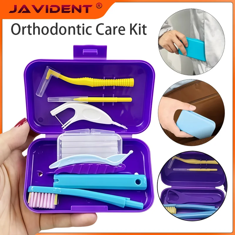 1Set Portable Toothbrush Box Orthodontic Oral Hygiene Tools Kits Interdental Brush Tongue Scraper Travel Toothbrush Storage Case