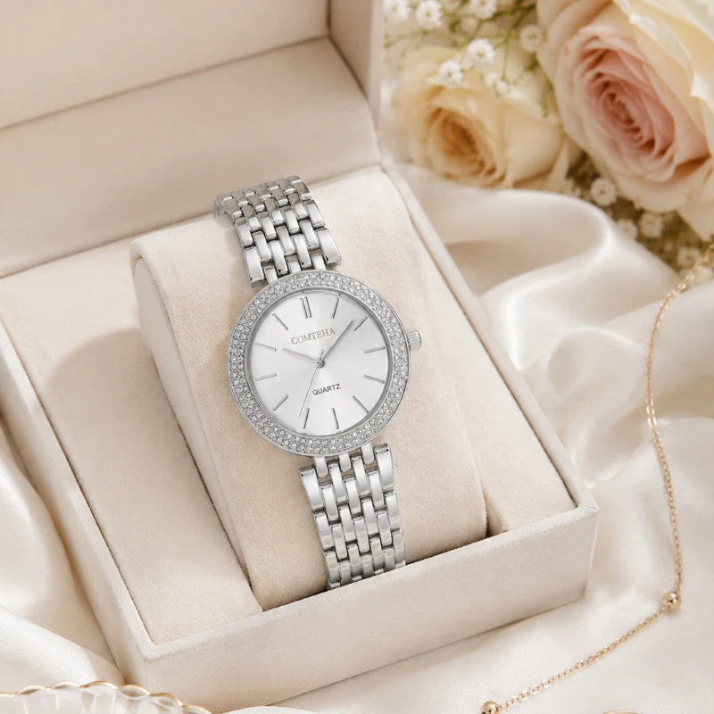 

Luxury Diamond Bezel Watches for Women Elegant Ladies Quartz Wristwatch Female Stainless Steel Bracelet Dress Watch Gift Montre