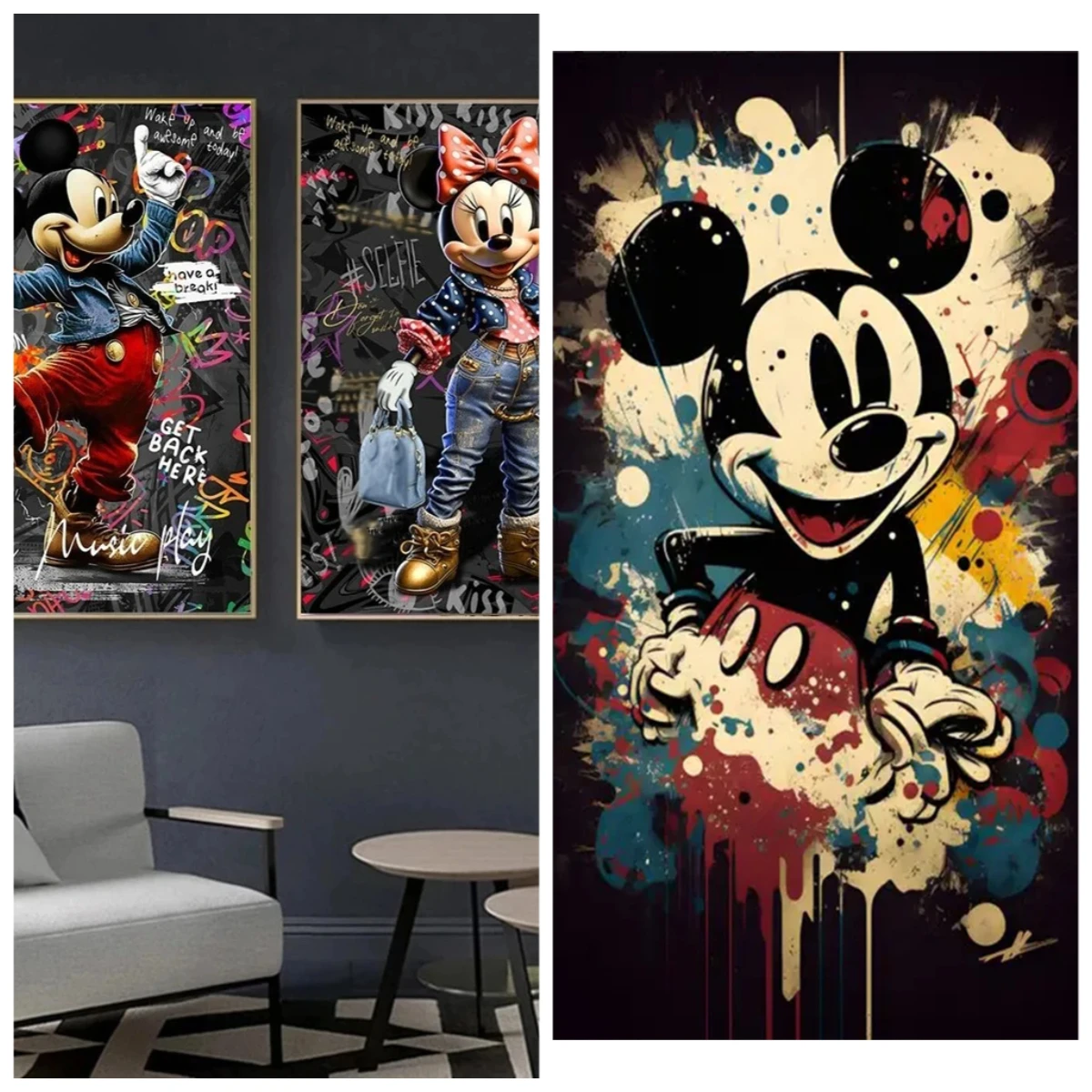 Pósteres y Cuadros Decorativos de Mickey y Minnie de Disney: Graffiti, Amor, Baile, Cómics y Arte Pop para Pared de Salón