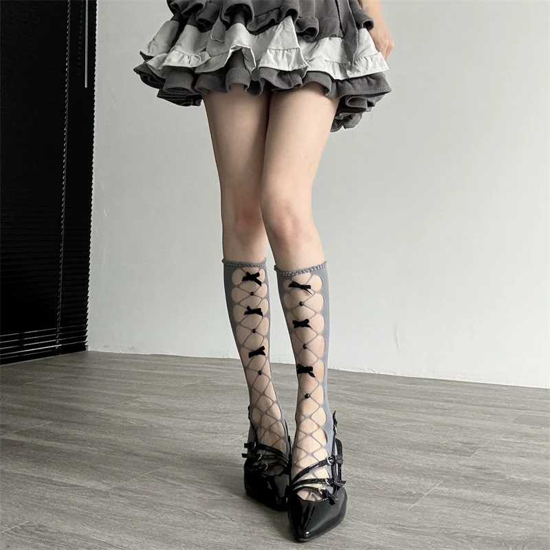 

Женские чулки в японском стиле с жемчужным бантом для девочек, милые милые кавайные чулки в стиле Лолиты JK, модные дышащие длинные чулки
