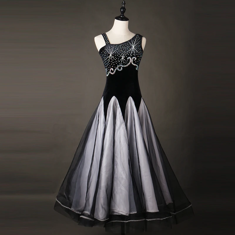 

Dresses For Prom Professional Competition Suit National Standard Modern Black Blue Waltz Dress DanceWear Women Customized