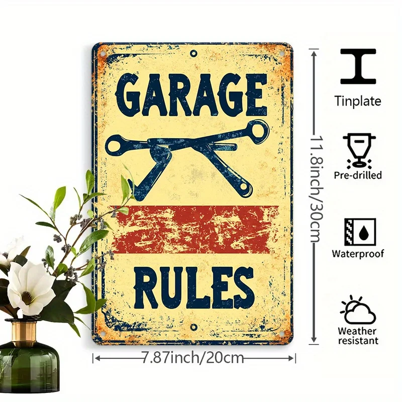 - Garage Rules Metal Sign , Rustic Iron Wall Decor with Wrench Design, Perfect for Garage, Home, Porch, and Holiday Gifts, Art