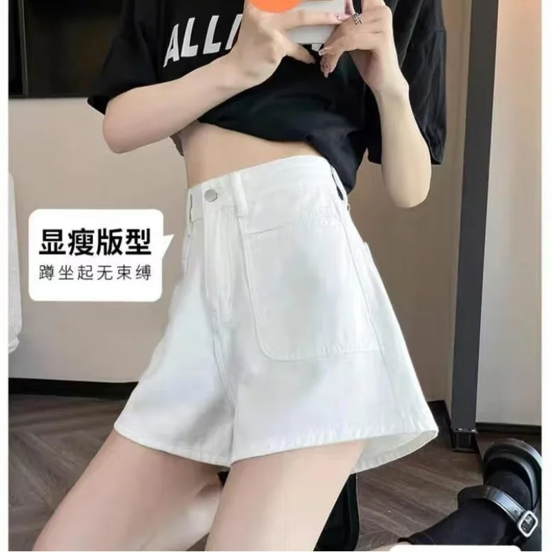 

Blue Washed White A- line Denim Shorts Women's Autumn 2025 New Small High Waist Slimming Hot Pants