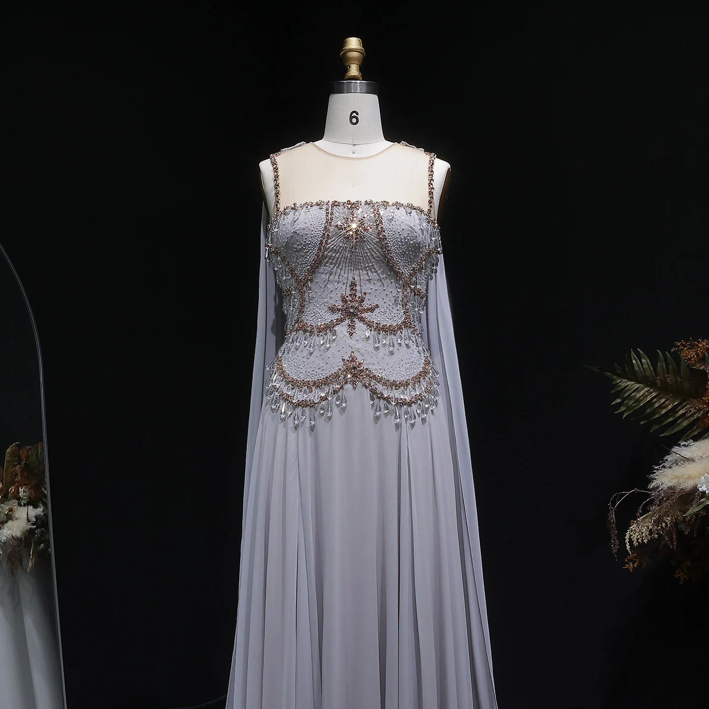 Sharon Said Elegante Arabische Silber-Gold Abendkleider mit Kristallperlen 2026 Dubai für Hochzeitsfeier-Kleider SS517 Maßanfertigung – Detail 10
