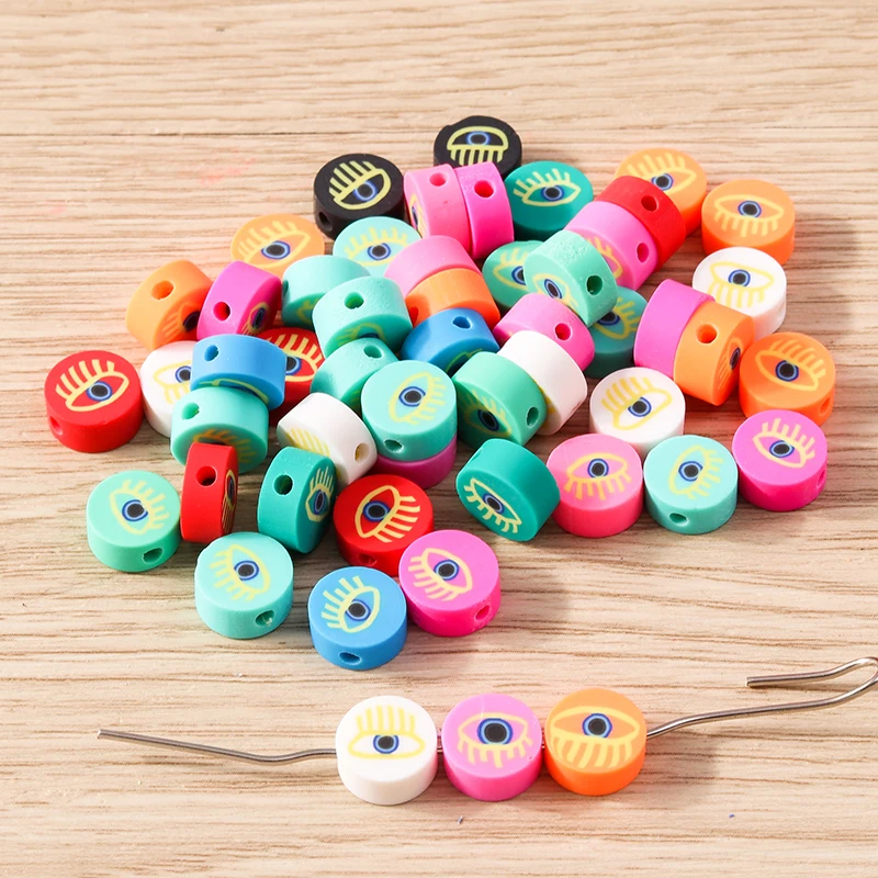 Tusember 100 Stück bunte, bunte, böses Auge-förmige Ton-Abstandshalter-Perlen für DIY-Armbänder, Halsketten und Schmuckherstellung – Detail 4
