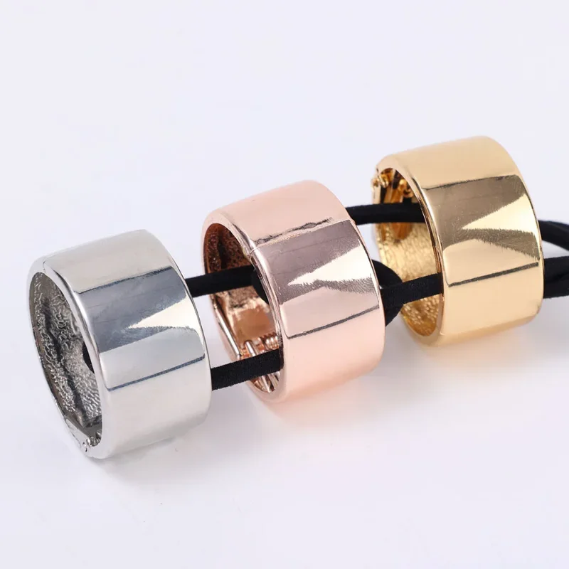 Simple Metal Alloy Opening Elastic Hair Rope Buckle Rubber Band Retro Punk Women Ponytail Holder Round Hair Ring Girls Headdress