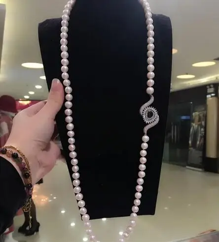 

Hot sell 9-10mm 80cm white natural freshwater pearl necklace long eyes accessories sweater chain fashion jewelry